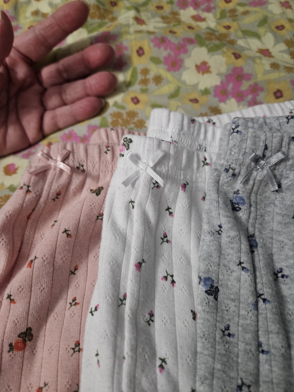 Aerie Floral Ribbed Knit Lounge Shorts Trio - Pink, White & Gray - Picture 2 of 3